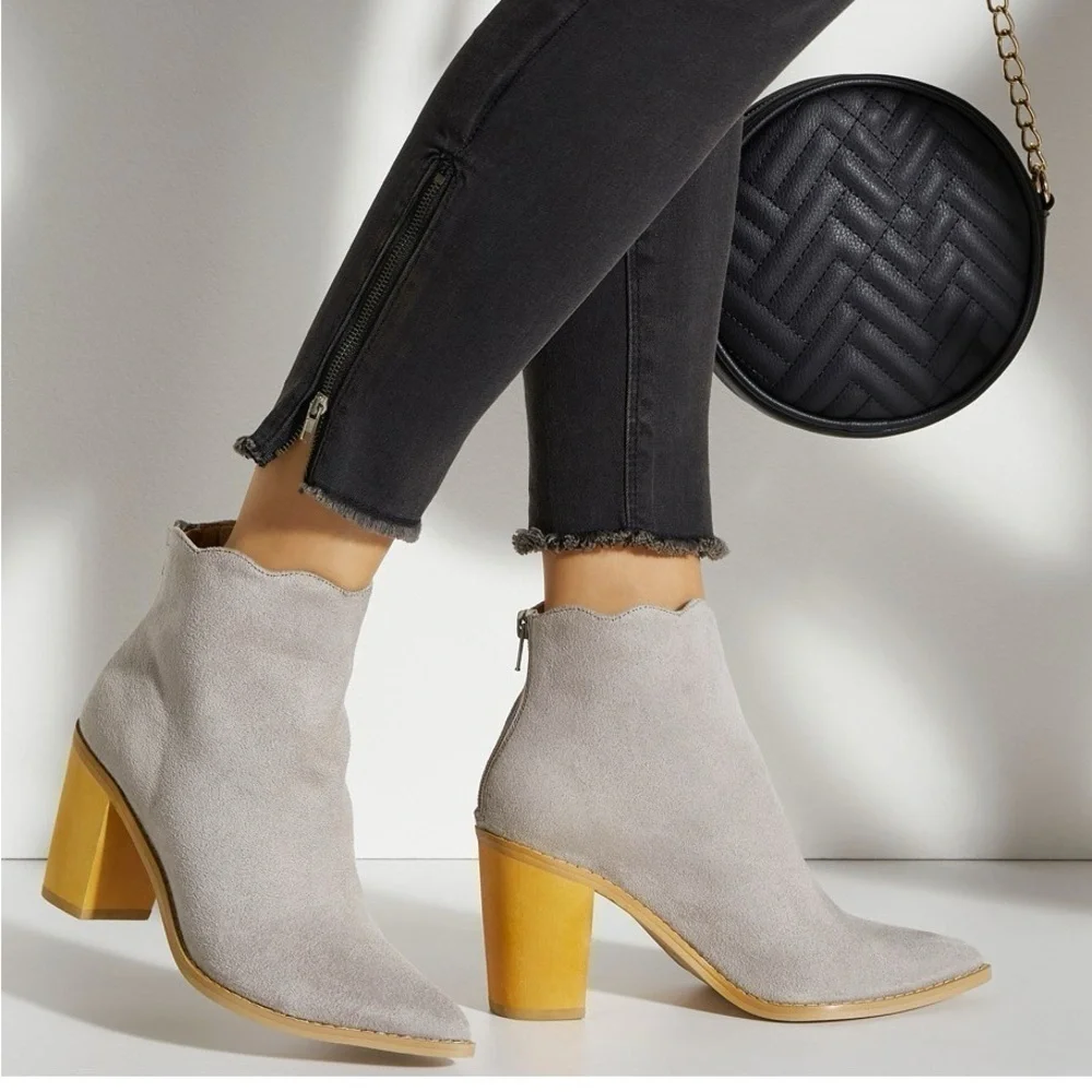 LASCANA Grey Ankle Wavy Edge Booties